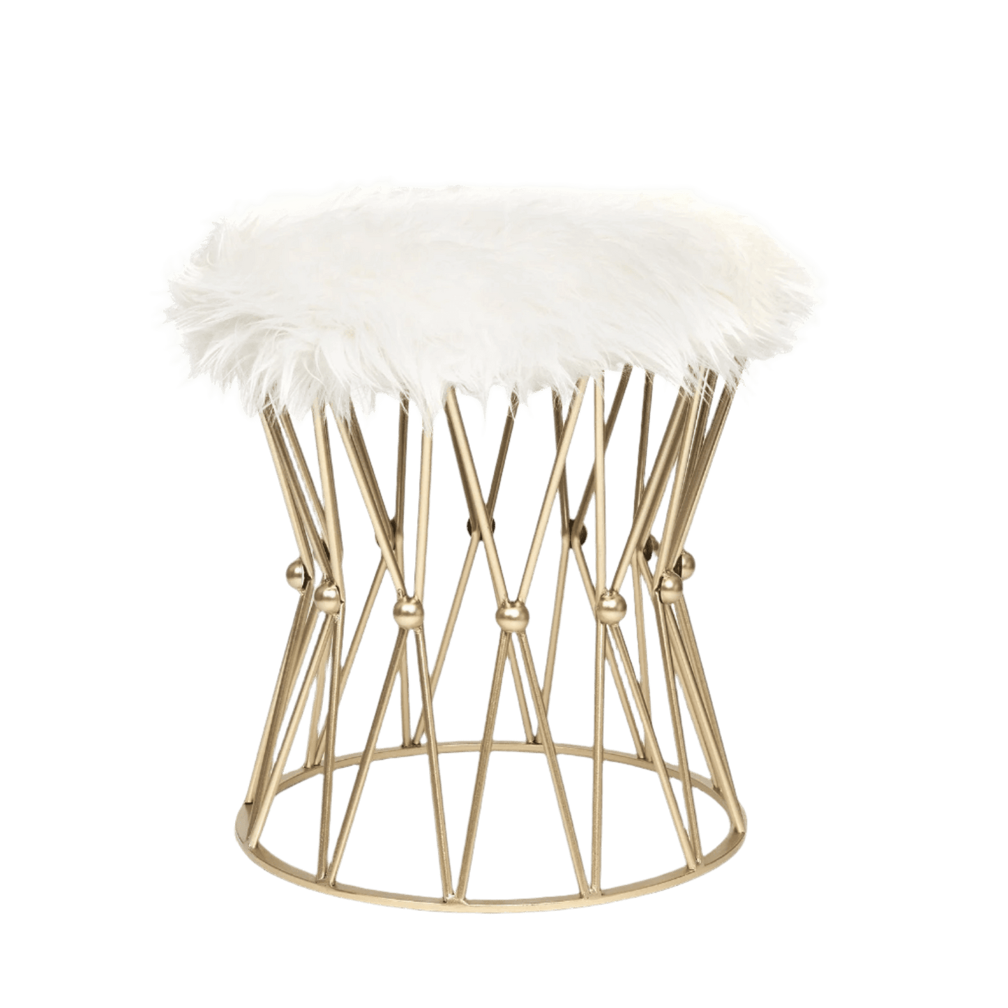 Zendaya Gold White Faux Fur Stool