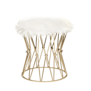 Zendaya Gold White Faux Fur Stool