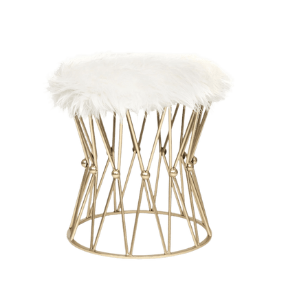 Zendaya Gold White Faux Fur Stool