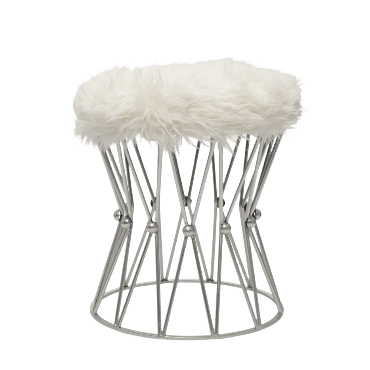 Zendaya Silver White Faux Fur Stool