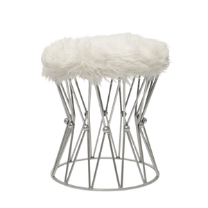 Zendaya Silver White Faux Fur Stool