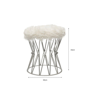 Zendaya Silver White Faux Fur Stool