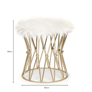 Zendaya Gold White Faux Fur Stool