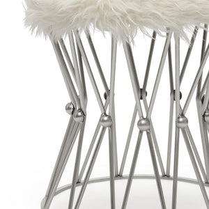 Zendaya Silver White Faux Fur Stool