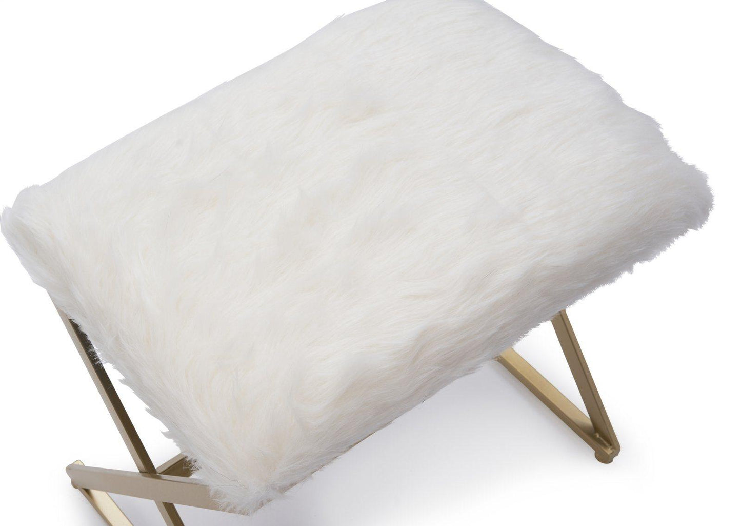 X Leg White Faux Fur Stool - Gold - Luvo Store