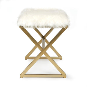 X Leg White Faux Fur Stool - Gold - Luvo Store