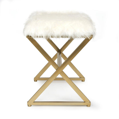 X Leg White Faux Fur Stool - Gold - Luvo Store