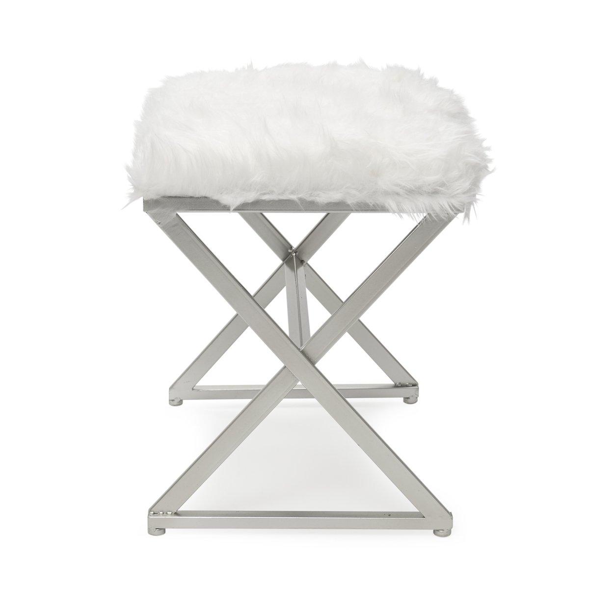 X Leg White Faux Fur Stool - Silver - Luvo Store