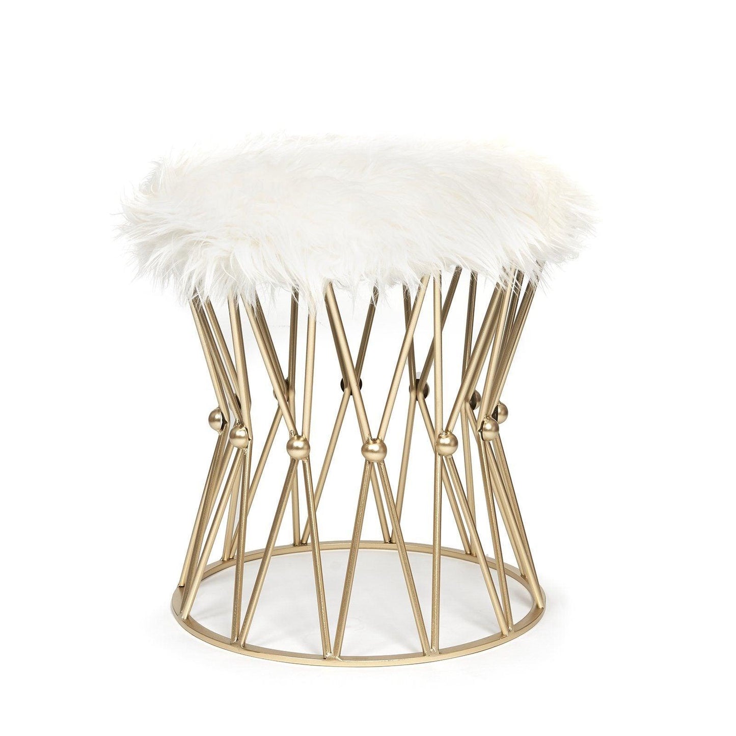 Zendaya Gold White Faux Fur Stool - Luvo Store