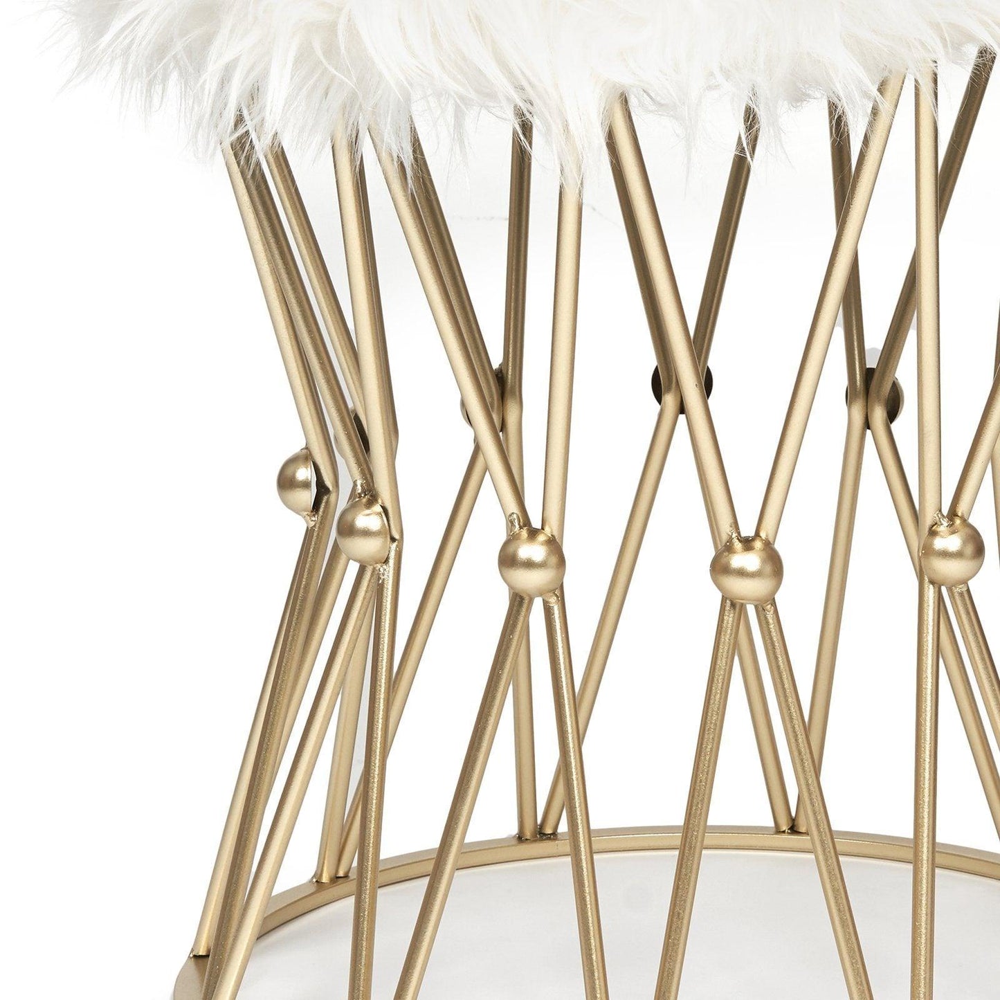 Zendaya Gold White Faux Fur Stool - Luvo Store